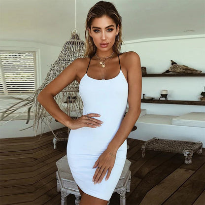 Sexy Bodycon Summer Dress - Spaghetti Straps Sleeveless Club Party Sundress