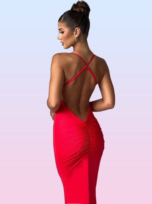 Backless Spaghetti Strap Maxi Dress - Sleeveless Bodycon Club Party Dress