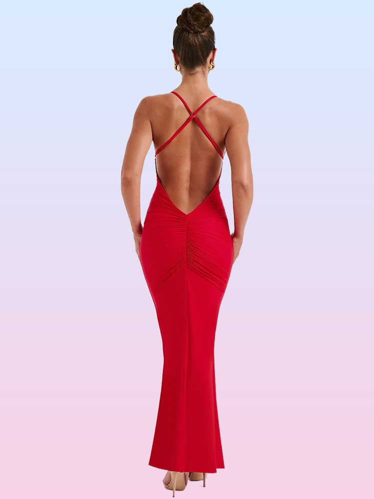 Backless Spaghetti Strap Maxi Dress - Sleeveless Bodycon Club Party Dress