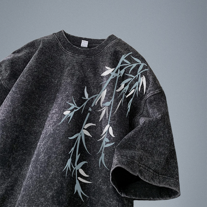 Bamboo Leaf Harmony – Acid-Washed Streetwear Tees