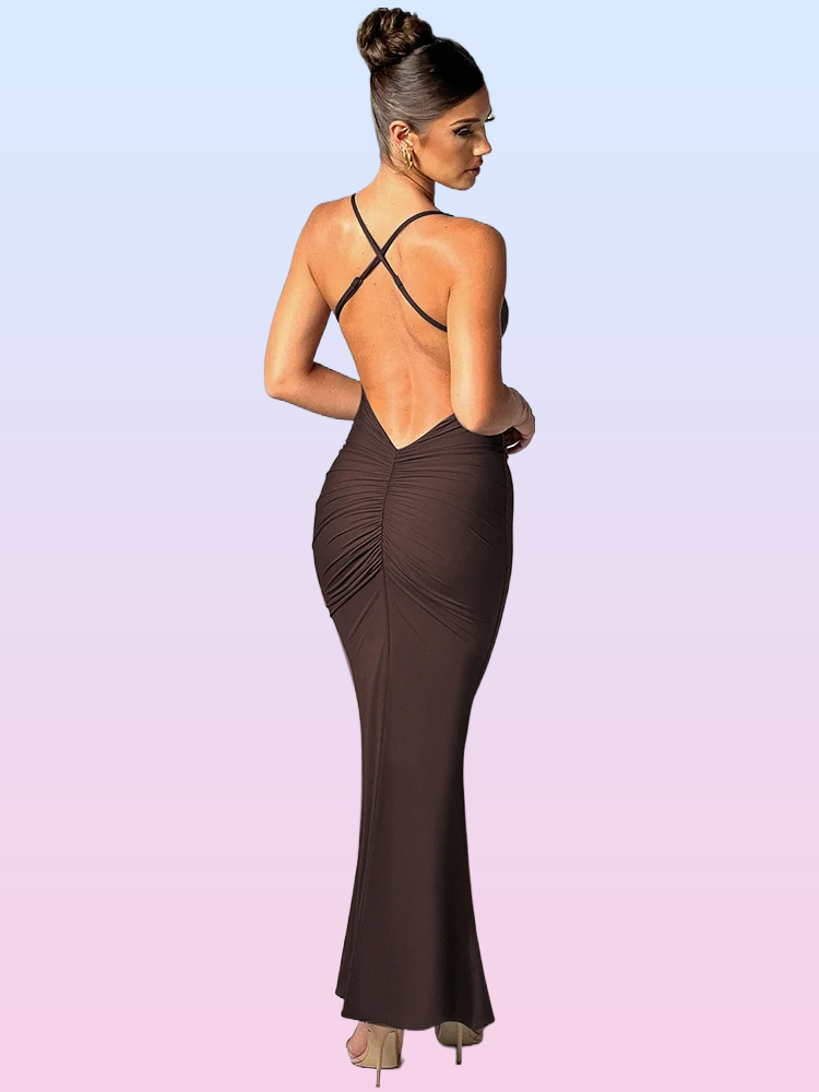 Backless Spaghetti Strap Maxi Dress - Sleeveless Bodycon Club Party Dress