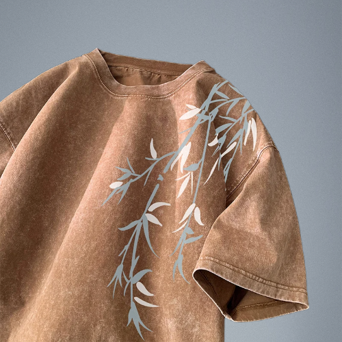 Bamboo Leaf Harmony – Acid-Washed Streetwear Tees