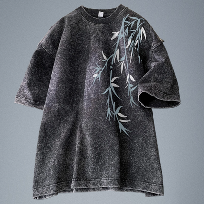 Bamboo Leaf Harmony – Acid-Washed Streetwear Tees