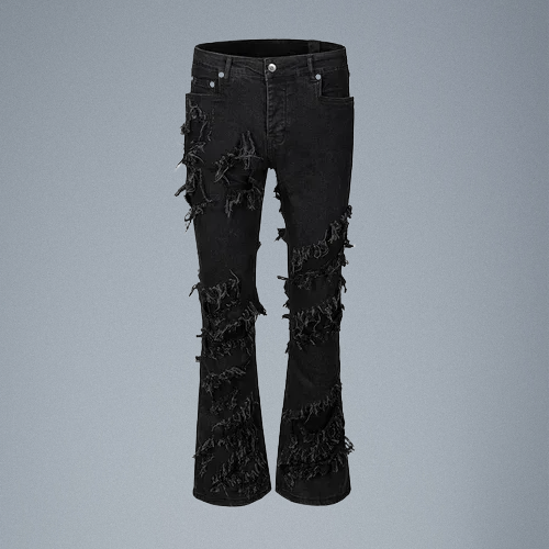 Gothic Flare Ripped Cargo Jeans